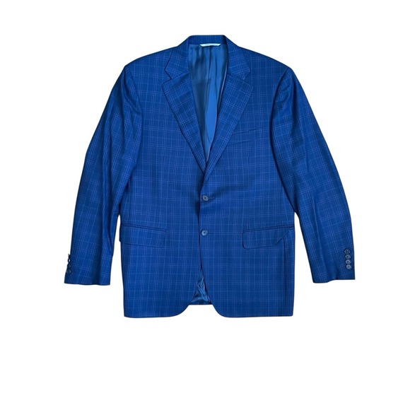 Canali Blazer Jacket Men 34R Blue Check Windowpane Wool Sportcoat Dapper Modern‎